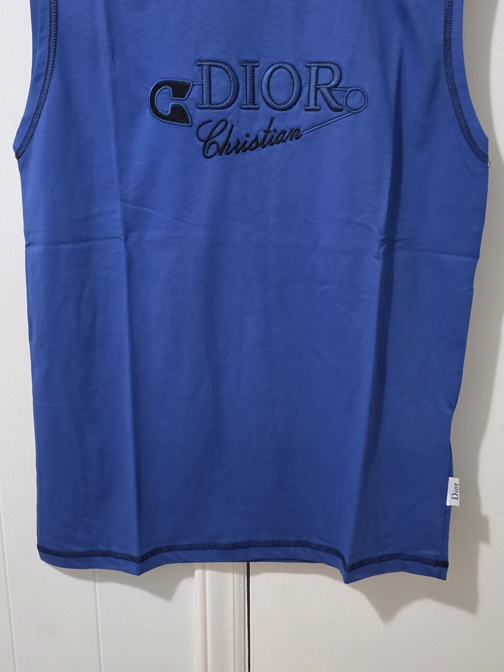 Dior Men’s Royal Blue Embroidered Logo Tank Top